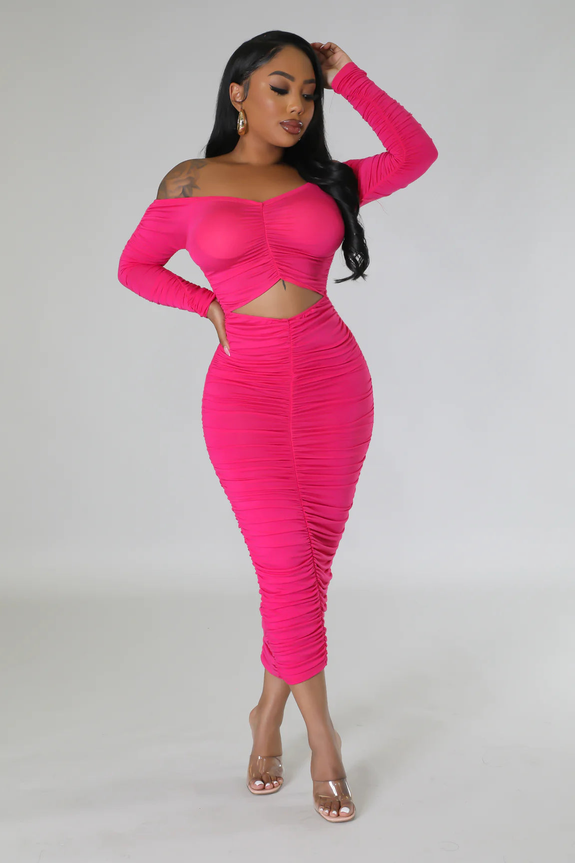 Perfect Off Shoulder Dress FUCHSIA