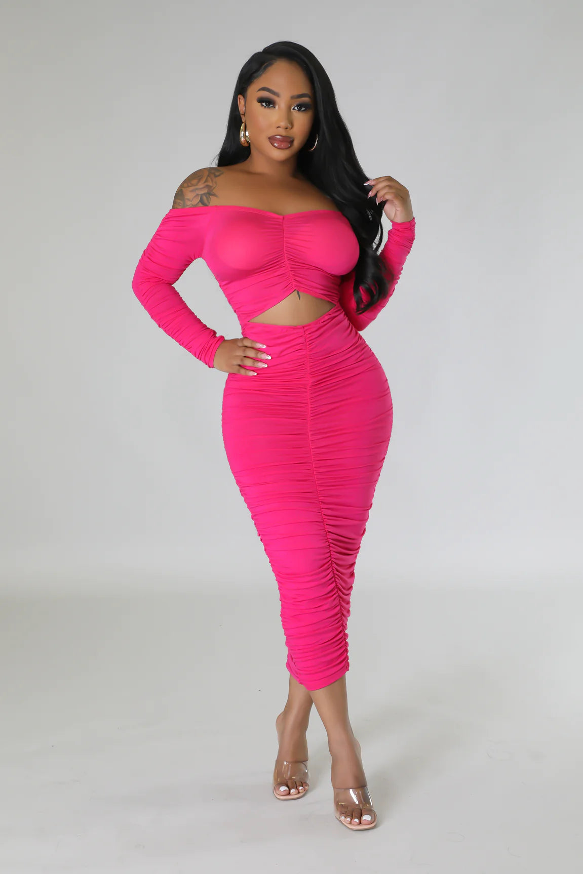 Perfect Off Shoulder Dress FUCHSIA