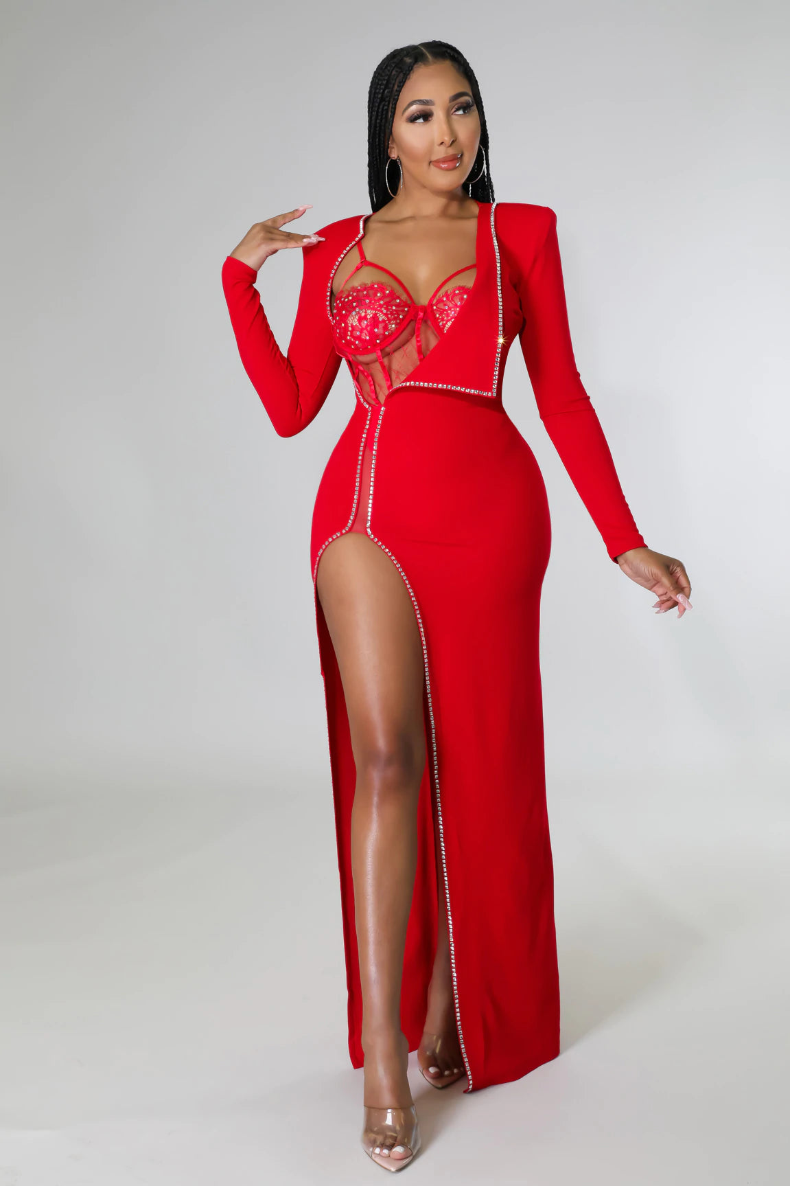 Bianca Embellished Dress Set - Red